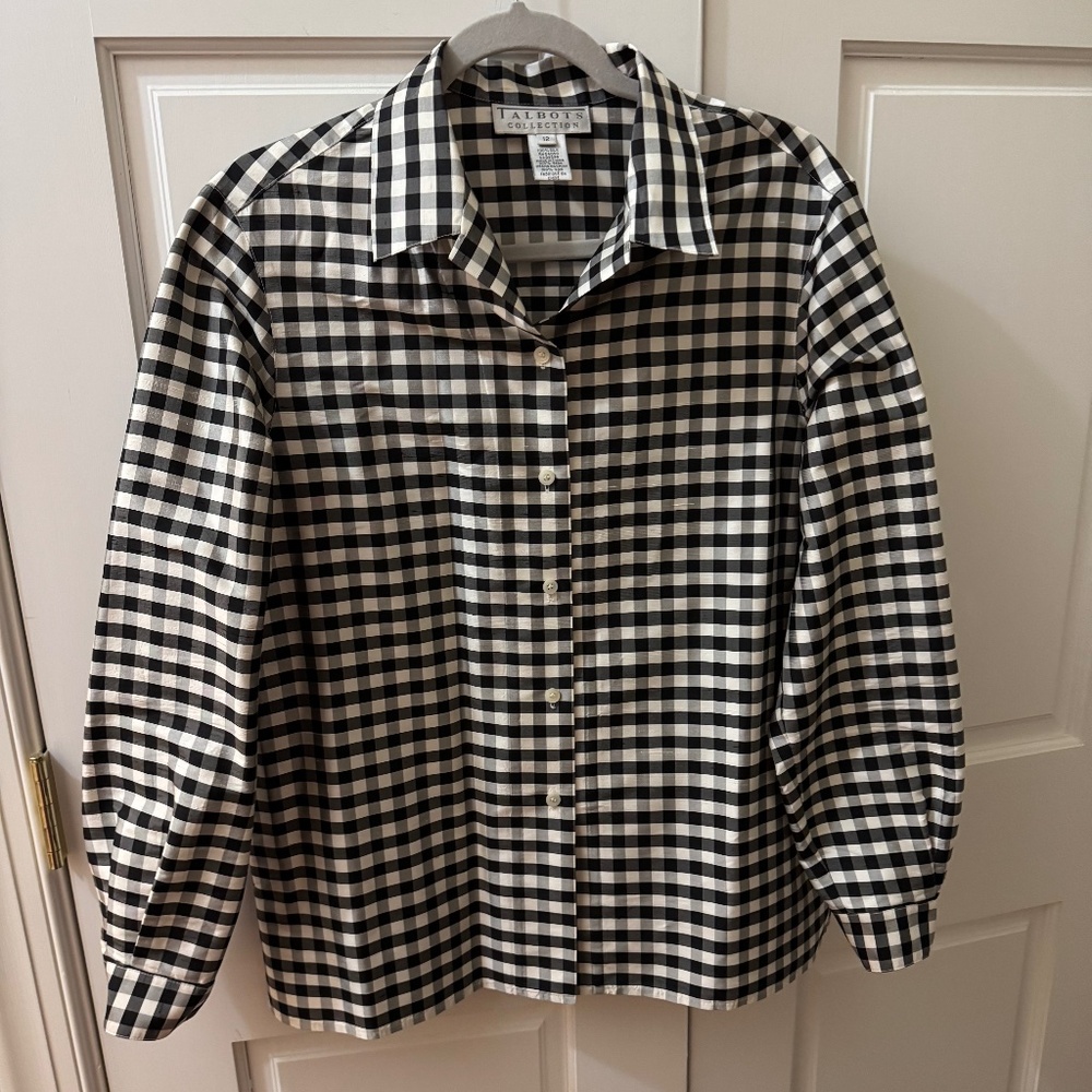 Talbots Collection silk/100% Soie black and white blouse size 12
